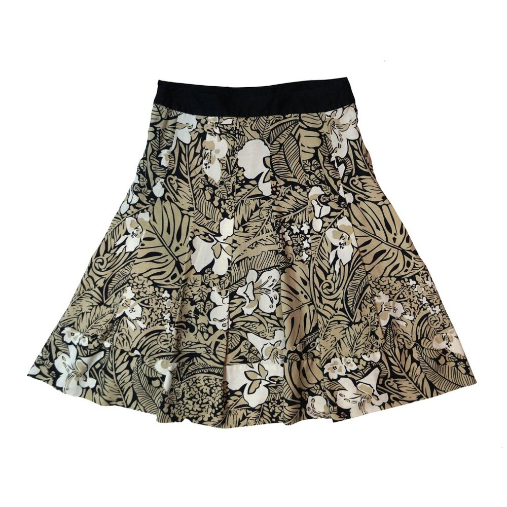 Tracy Reese Black Beige White Tropical Floral Print  Silk A line Skirt Sz 4